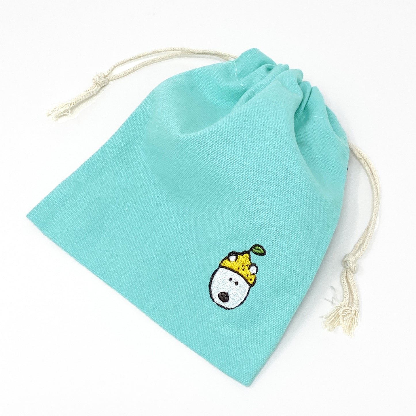 ミントブルー刺繍巾着 - レモン&シュガー
