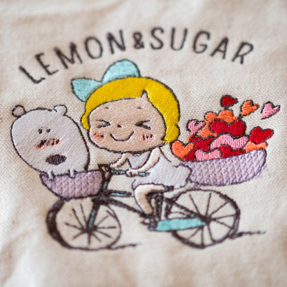 刺繍ポーチL　自転車デート - レモン＆シュガー