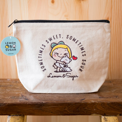刺繍ポーチL　ハグ - レモン＆シュガー