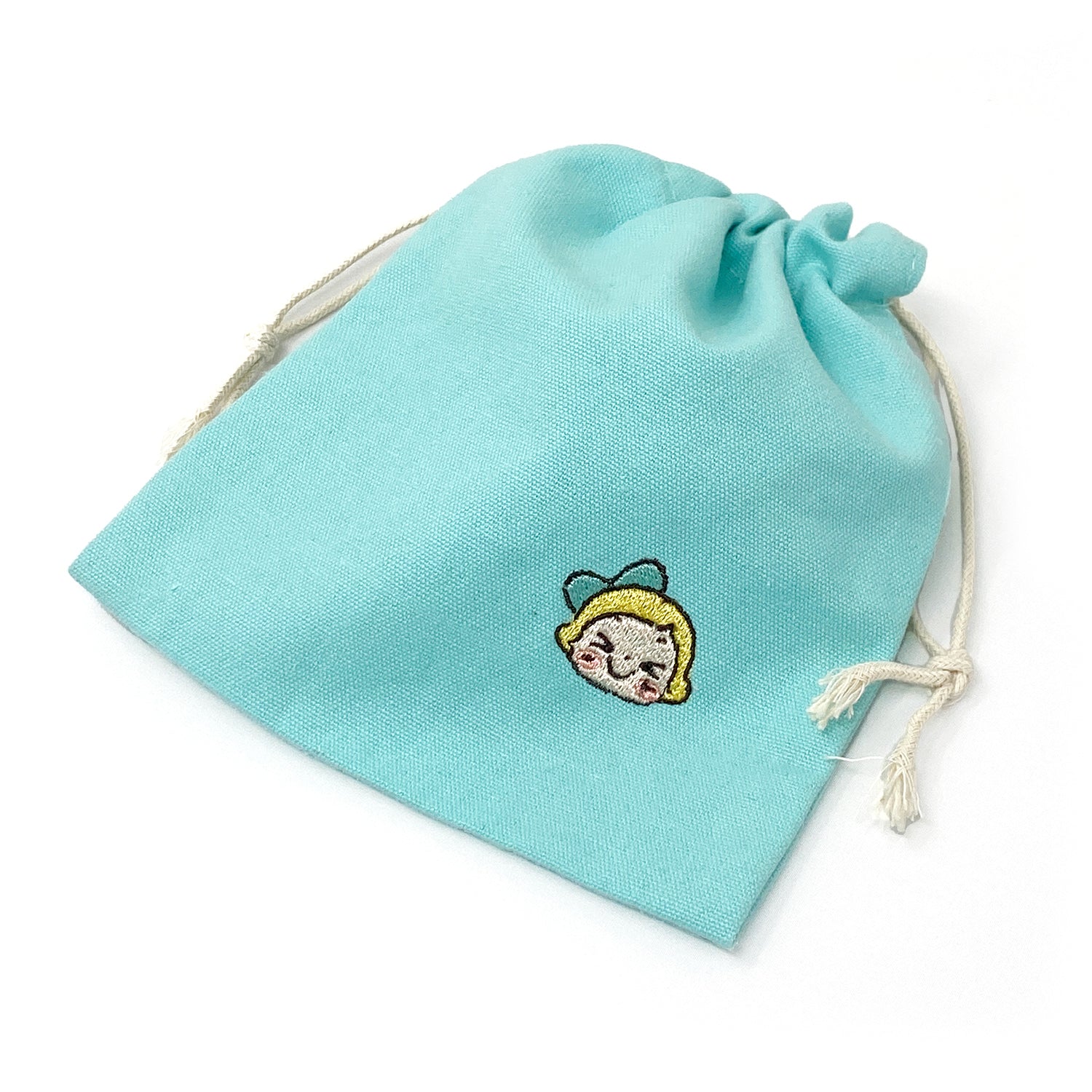 ミントブルー刺繍巾着 - レモン＆シュガー